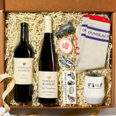 gift set with two wines and gundlach bundschu swag